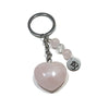Porte clés coeur quartz rose avec gravure personnalisée sur médaillon