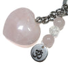 Porte clés coeur quartz rose avec gravure personnalisée sur médaillon